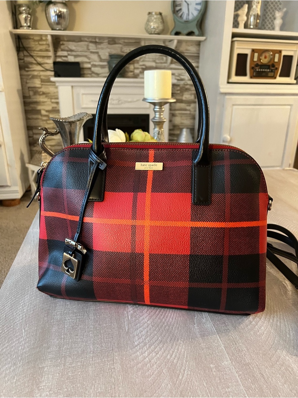 kate spade Red and Black Plaid Dome Satchel